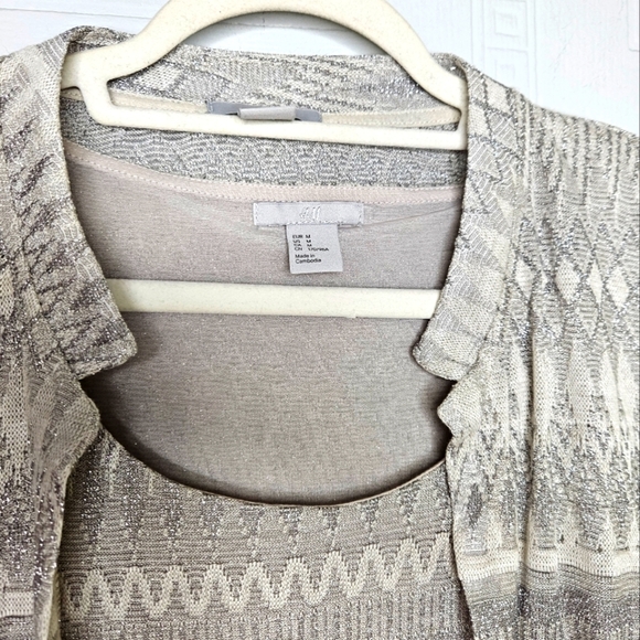 H&M 2-piece Set Peplum Tank and Crop Cardigan Gray Silver Glittery M EUC GLAM - Picture 3 of 14